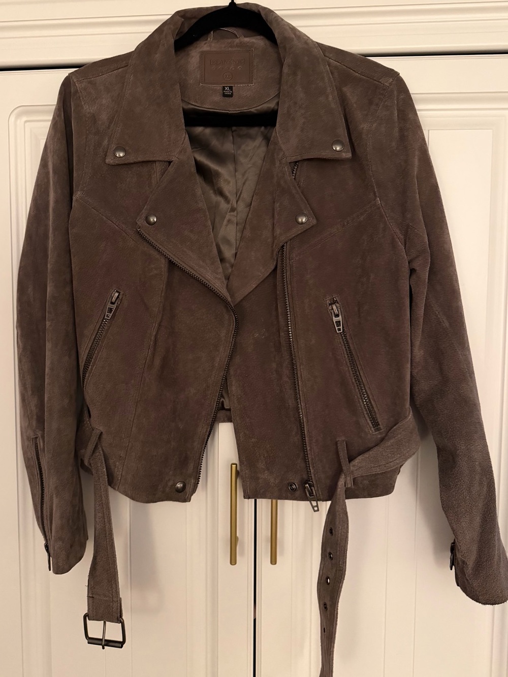 Blank NYC Grey / Taupe Suede Moto Jacket